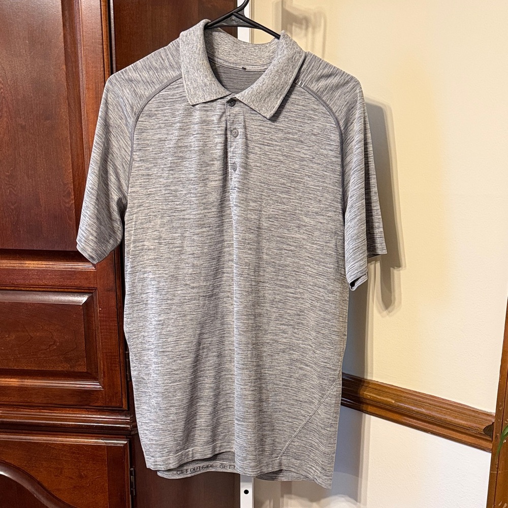 Men’s Lululemon Metal Vent Tech Short Sleeve Polo Sz Large Slate Grey White